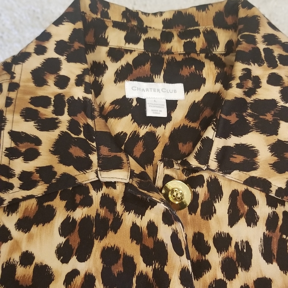 Charter Club Leopard Print Button Up Blazer Jacket Womens L Large Lightweight - Picture 2 of 6